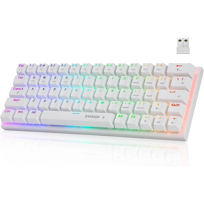 63 Калидҳои RGB бесими клавиатураи механикии бозикунии BT 2.4GHz type-c