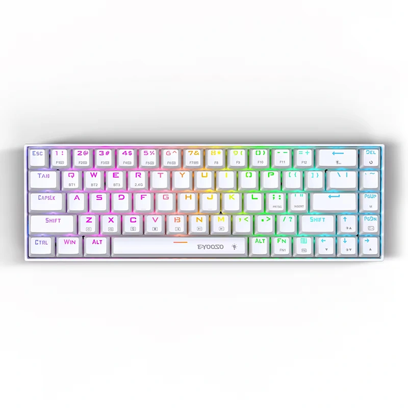 68 Калиди RGB бесими BT 2.4GHz клавиатураи бозикунии механикӣ